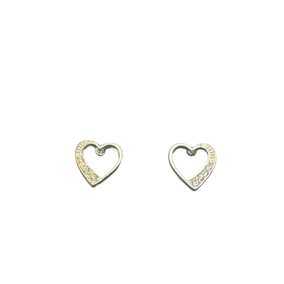 Silver Heart Shaped Rhinestone Encrusted Post Earrings - Picture 2 of 3